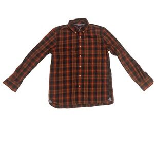 Tommy Hilfiger Men's Orange Black Plaid Long Sleeve Button Down Shirt Custom
